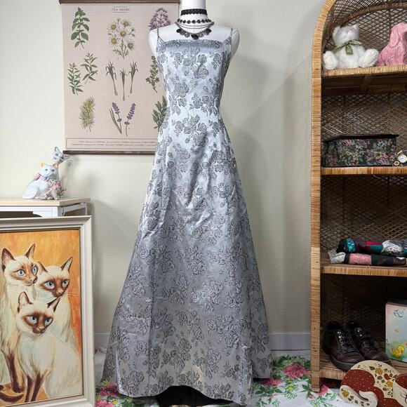 Vtg 90s Y2k Floral Lace Up Back Formal Dress Whimsigoth Romantic Goth Hoco M 7 - Picture 1 of 8